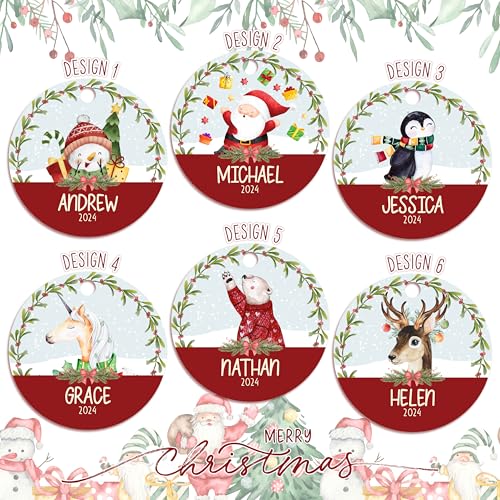 Personalized Christmas Ornament for Kids - 2026 Holiday Decor Custom 3" Ceramic or Aluminum, USA Made - Includes Name & Date, Variation 1