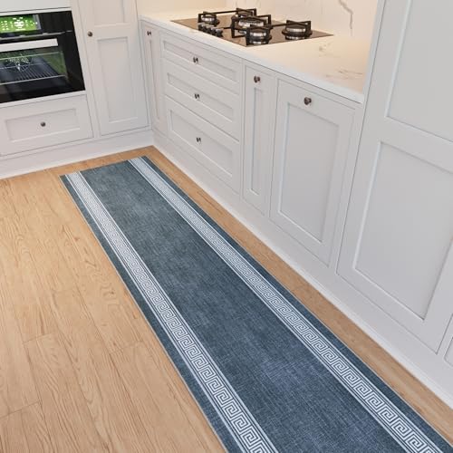 Washable 2x8 Hallway Runner Rug with Non-Slip Backing - Greek Border