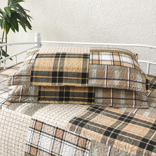 3-Piece Plaid Daybed Cover Set - Twin Quilted Bedspread with Pillow Shams