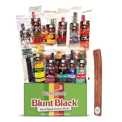 144 Hand-Dipped Incense Sticks with Wooden Holder - 12 Assorted Scents