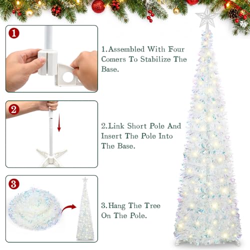 Sparkling White 5FT Collapsible Pop Up Christmas Tree with 50 LED Lights