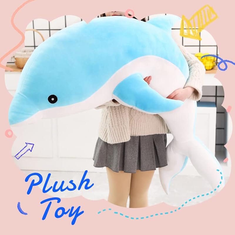 Kekeso Blue 39.37inch Giant Dolphin Plush Toy - Soft Hugging Pillow for Kids