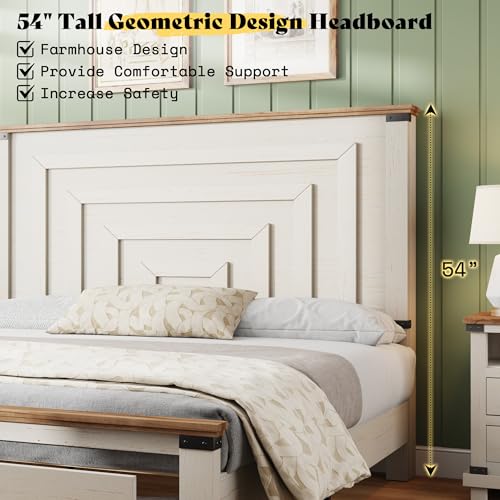 2-Piece Rustic Farmhouse Queen Bed Frame and 5-Drawer Dresser Set