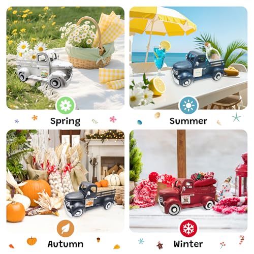 13.4" Farmhouse Red Metal Truck with 20 Interchangeable Seasonal Magnets