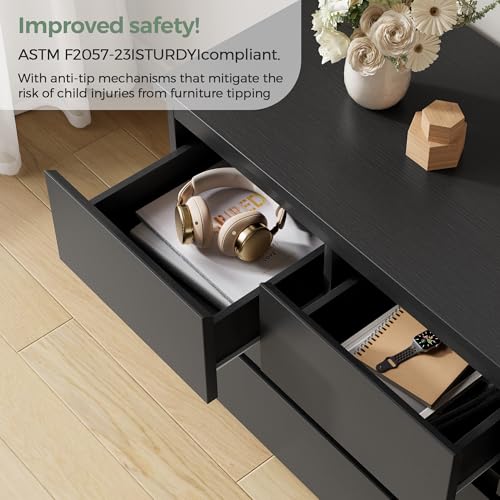 Modern 7-Drawer Wood Dresser - Black Bedroom Chest of Drawers