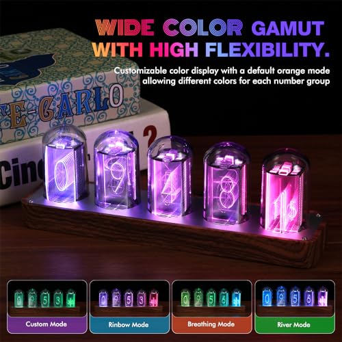 RGB Walnut Wood Digital Clock with Wi-Fi Sync, Alarm and Timer