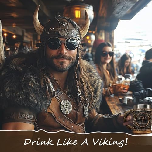 20oz Viking Tree of Life Beer Tankard, Stainless Steel Norse Mug