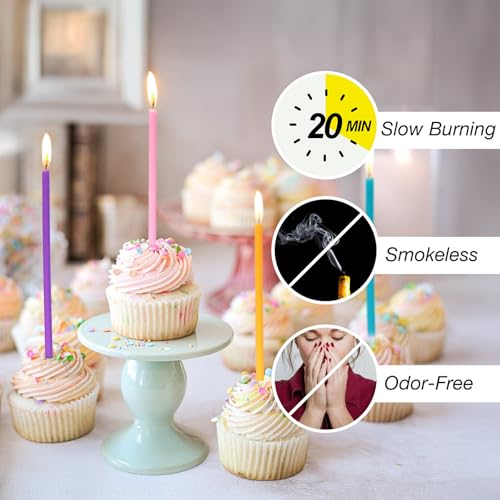 40 Rainbow Birthday Candles - 5.5” Tall, Smokeless & Unscented