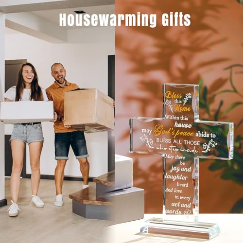 Engraved Glass Cross Housewarming Gift with Blessing Words, Home Decor
