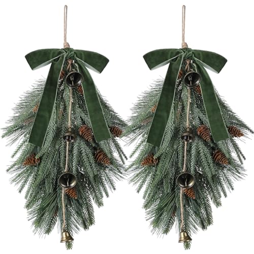 2-Pack 24-Inch Christmas Teardrop Swag, Artificial Norfolk Pine Door Decor