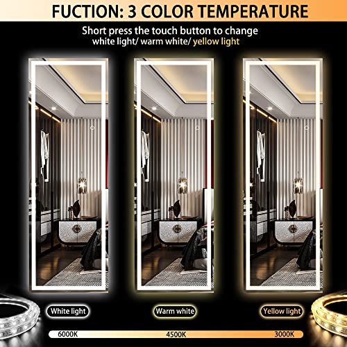 56" x 16" LED Full Length Floor Mirror, Dimmable Lighted Dressing Mirror