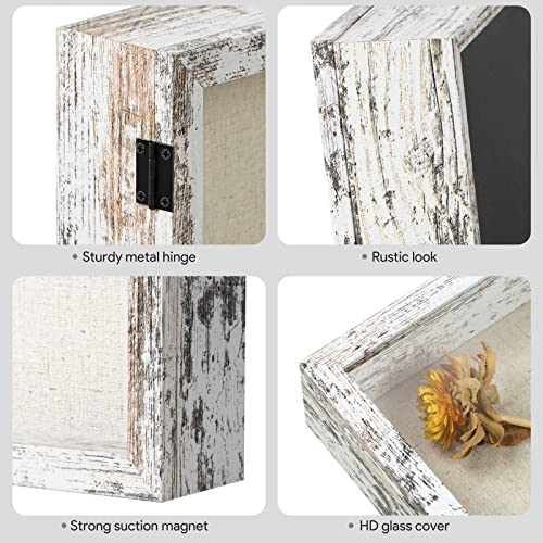 8x10 Shadow Box Frame with Front Opening Door & Real Glass - Distressed White