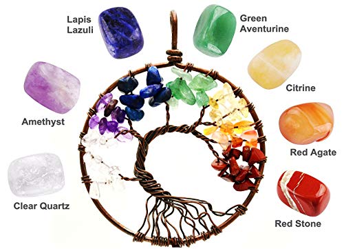 Tree of Life Dream Catcher with 7 Chakra Healing Crystals 18-inch Wall Decor