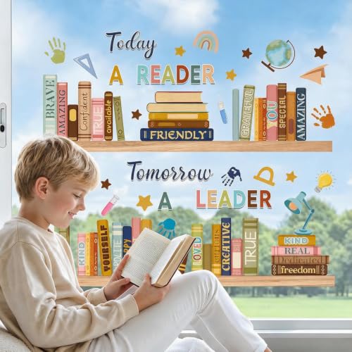 Boho Book Window Clings, Inspirational Double-Sided Classroom Decals