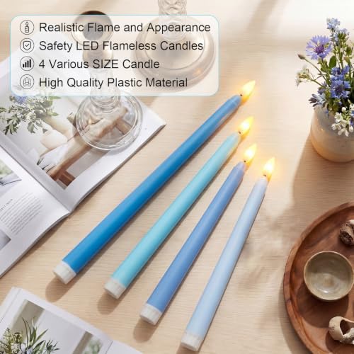 Rossesay 48 Pcs Blue Flameless Taper Candles LED Flickering Candles