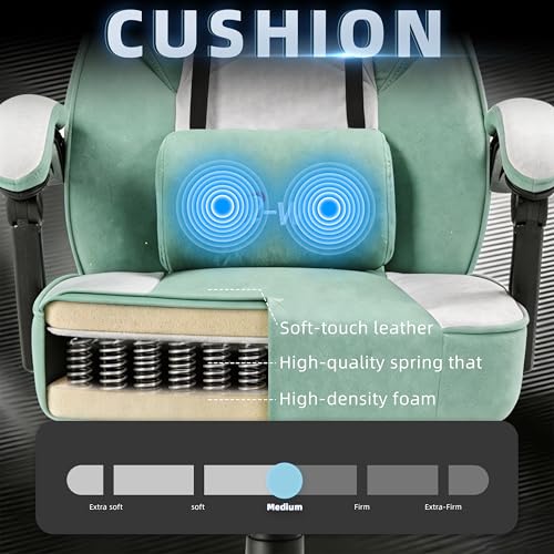 Ergonomic Fabric Gaming Chair with Massage Lumbar Support and Footrest