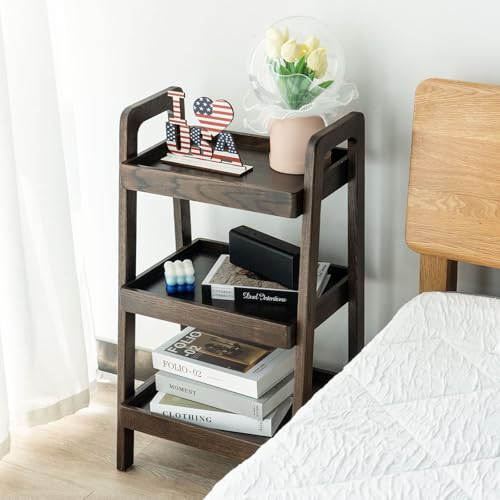 Towood Lifee Walnut 3-Tier Ladder Shelf Solid Oak Wood Storage Bookcase
