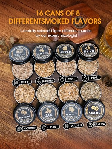 PALATO 27Pcs Whiskey Smoker Kit with Torch & 16 Wood Chips - Old Fashioned & Cocktail Infuser, Birthday Gift for Men & Dad (No Butane)