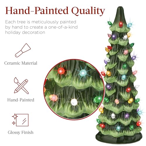 Pre-Lit Ceramic Christmas Trees, Set of 3 Hand-Painted Tabletop Decor