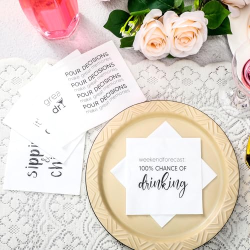 MotiMind Black 96 Pack Funny Cocktail Napkins for Adults - Pour Decisions