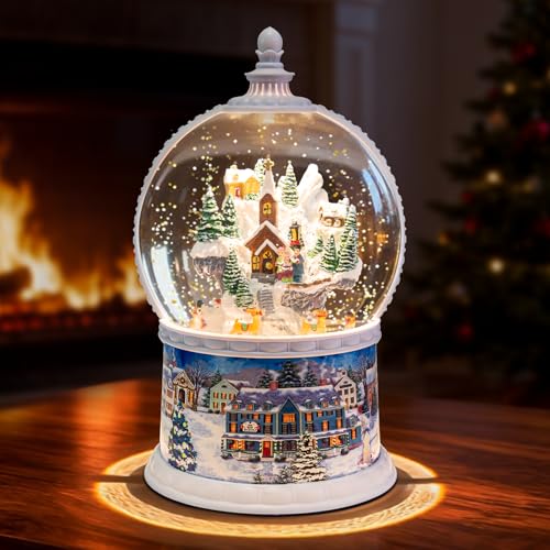 Large Musical Christmas Snow Globe Lantern with LED Lights & Timer, 10-Inch