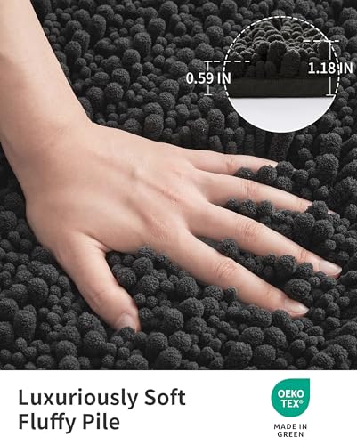 ILANGO Dark Grey Chenille Bathroom Rug 32x20 - Extra Soft Absorbent & Non-Slip