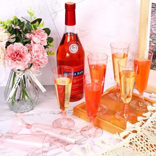 25 Pack Disposable Pink Champagne Flutes 5 Oz Plastic Wine Glasses