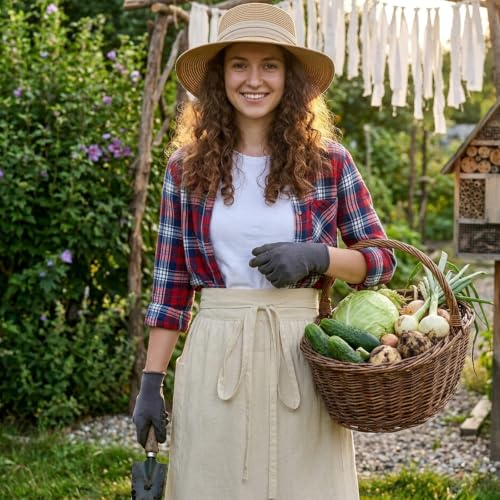 Vintage Linen Waist Apron with Pockets for Cooking and Gardening