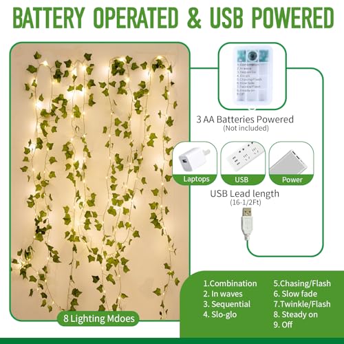 Alabeila Nest Artificial Ivy Garland with 100 LED Fairy Lights 33ft