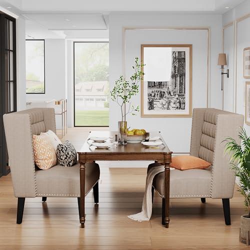Modern Upholstered Loveseat Bench with Tufted Back and Tapered Wood Legs
