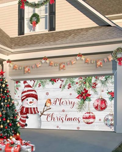Gsypo Red Snowman Christmas Garage Door Banner 7x8 ft Holiday Decor