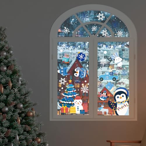 Xzentira Winter Window Clings Set - Reusable Double-Sided Christmas Decals, 8 Sheets