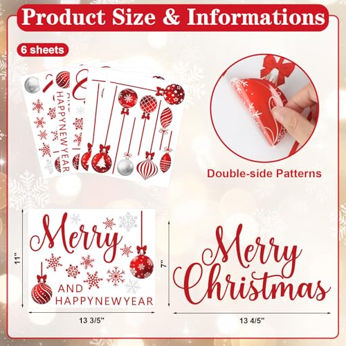 COCHIE Red Merry Christmas Window Clings Set (6 Sheets) Xmas Ball Double-Sided Decoration - XMAS
