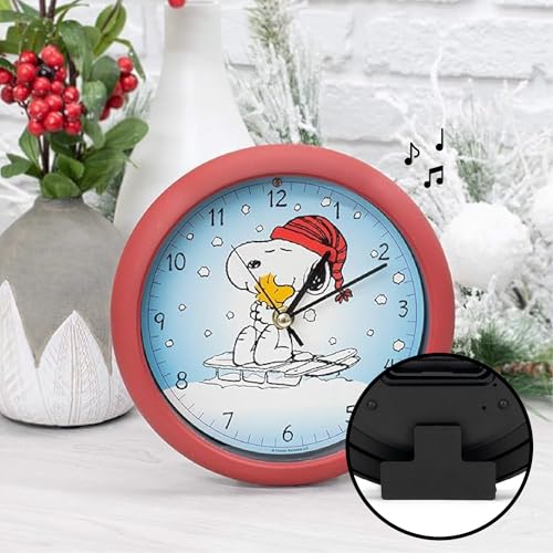 Peanuts Snoopy Christmas Sound Wall Clock with Sled Scene, 8 Inch