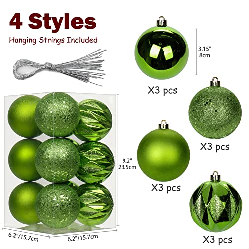 Briful 12pc Green Christmas Ball Ornaments 3.15" Shatterproof Xmas Tree Decorations