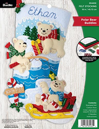 Bucilla Polar Bear Buddies Felt Stocking Kit – 18 Inch Christmas DIY