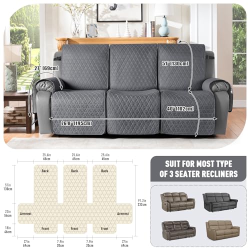 Waterproof Recliner Couch Cover for 3 Seater - Dark Gray