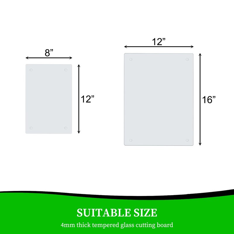 Tempered Glass Cutting Board for Kitchen, Clear Cutting Board for Countertop, Dishwasher Safe, Scratch Resistant, Heat Resistant, Shatter Resistant (16"x12" & 12"x8")