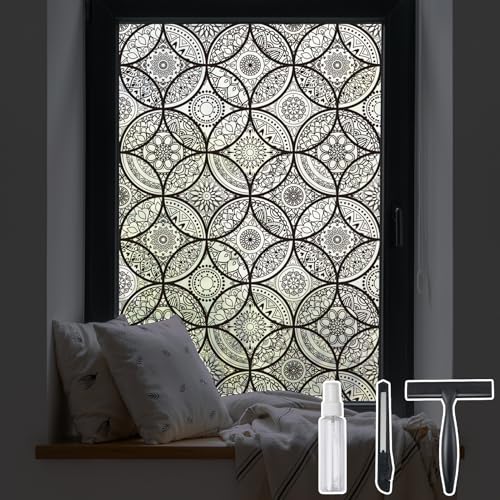 Boho Stained Glass Window Privacy Film, 17.7" x 78.7"