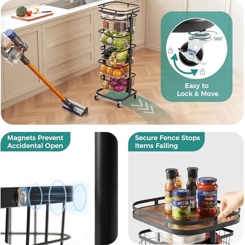 5-Tier Rotating Kitchen Storage Cart, Fruit & Vegetable Wire Rack