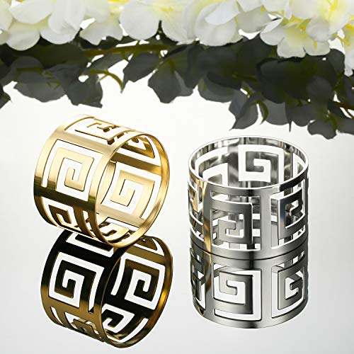 Hotop 16-Piece Gold Napkin Rings Hollow-Out Metal Buckles for Christmas Table