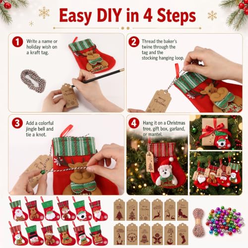 24-pack Mini White Fur Christmas Stockings with Embroidered Snowflake & Holiday Character Mix