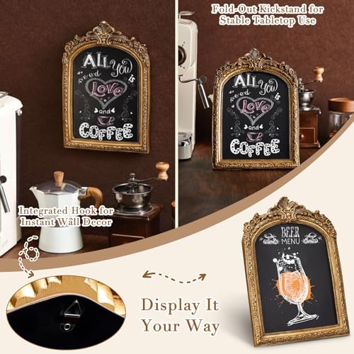 Vintage Gold Arch Chalkboard Sign with Stand - 7x10 Inch Tabletop Menu Board