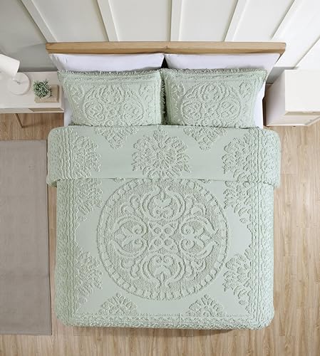 Medallion Cotton Chenille Pillow Sham, Sage - Vintage Tufted Standard Size