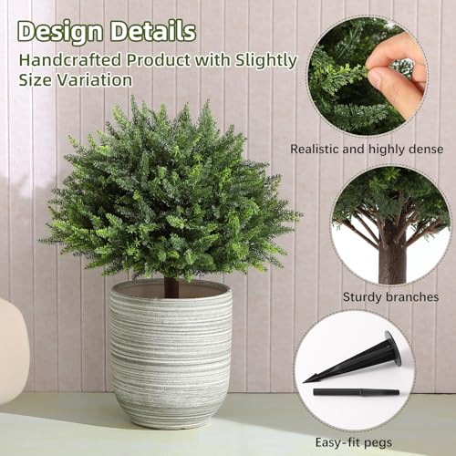 23.6-Inch Artificial Cedar Topiary Ball Trees - 2 Pack UV Resistant Shrubs