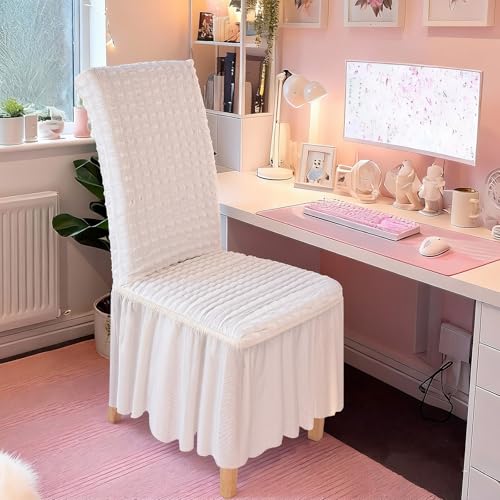 Stretch Dining Chair Cover with Ruffled Skirt - Elastic Seat Slipcover