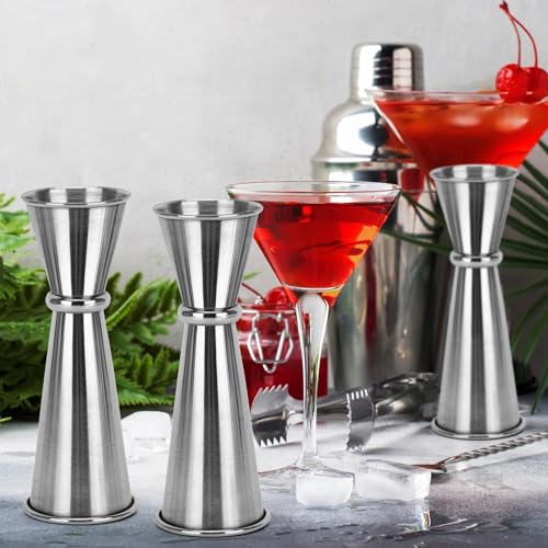 3 Pcs Double-Ended Stainless Steel Jiggers for Bartending, 1 oz & 2 oz Measuring Cups – Tbestmax