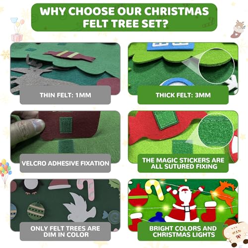 Onekka Felt Christmas Tree with Snowman Advent Calendar & 32 Decorations - 3.2ft DIY Kids Xmas Tree with Lights