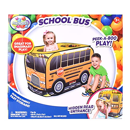Sunny Days Entertainment Pop Up School Bus ? Indoor Playhouse for Kids | Yellow Vehicle Toy Gift for Boys and Girls