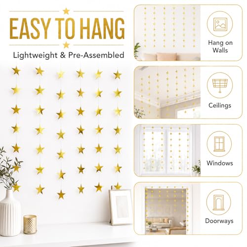 Gold Star Garland 156ft Hanging Banner for Party Decorations